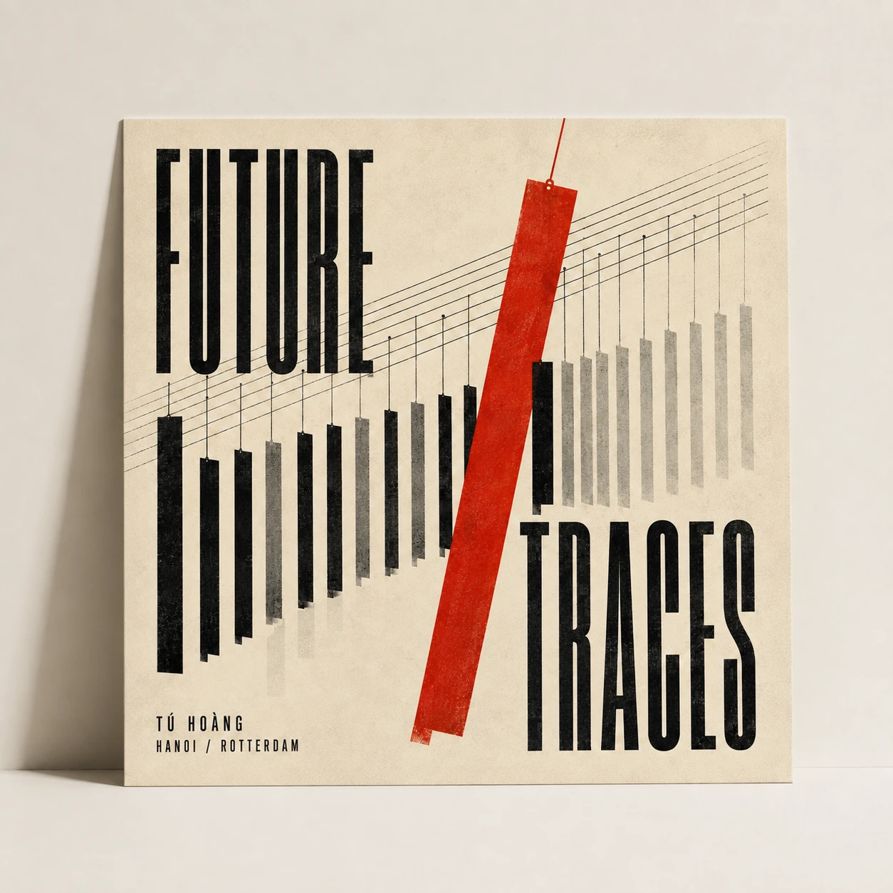 Original abstract Future Traces graphic art print concept in black, white and red