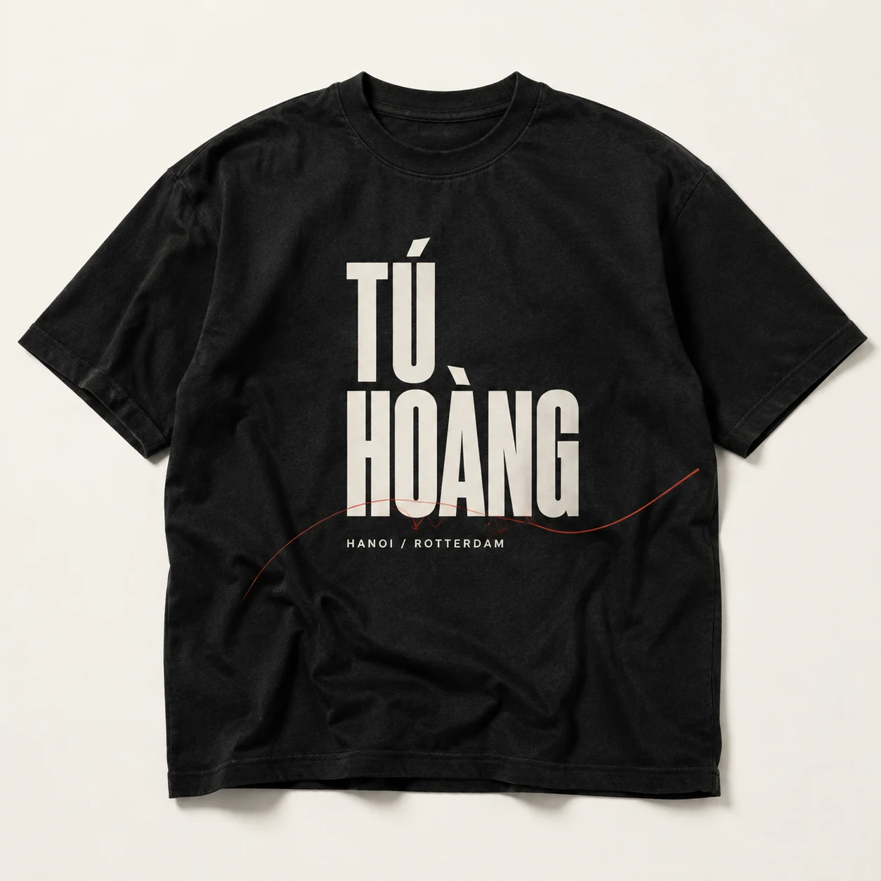 Black Tú Hoàng name T-shirt concept with Hanoi / Rotterdam lettering